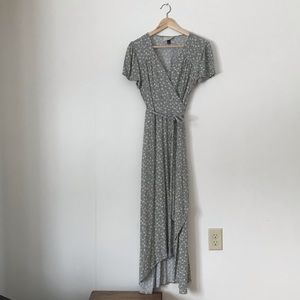 Green floral Midi - length wrap dress